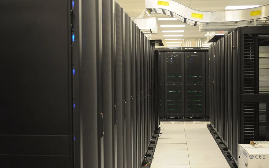Data centre aisle of dedicated nodes on the MoradoSolution network